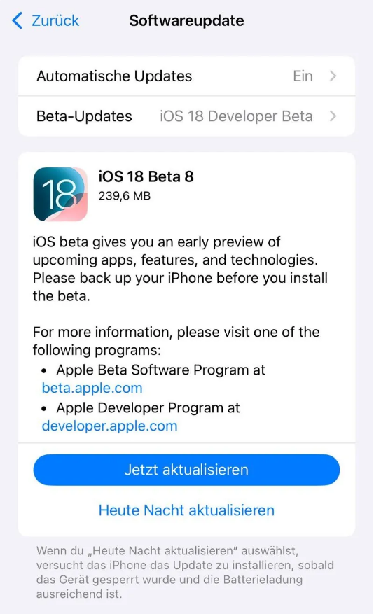 云南苹果手机维修分享苹果 iOS / iPadOS 18 开发者预览版 Beta 8 发布 